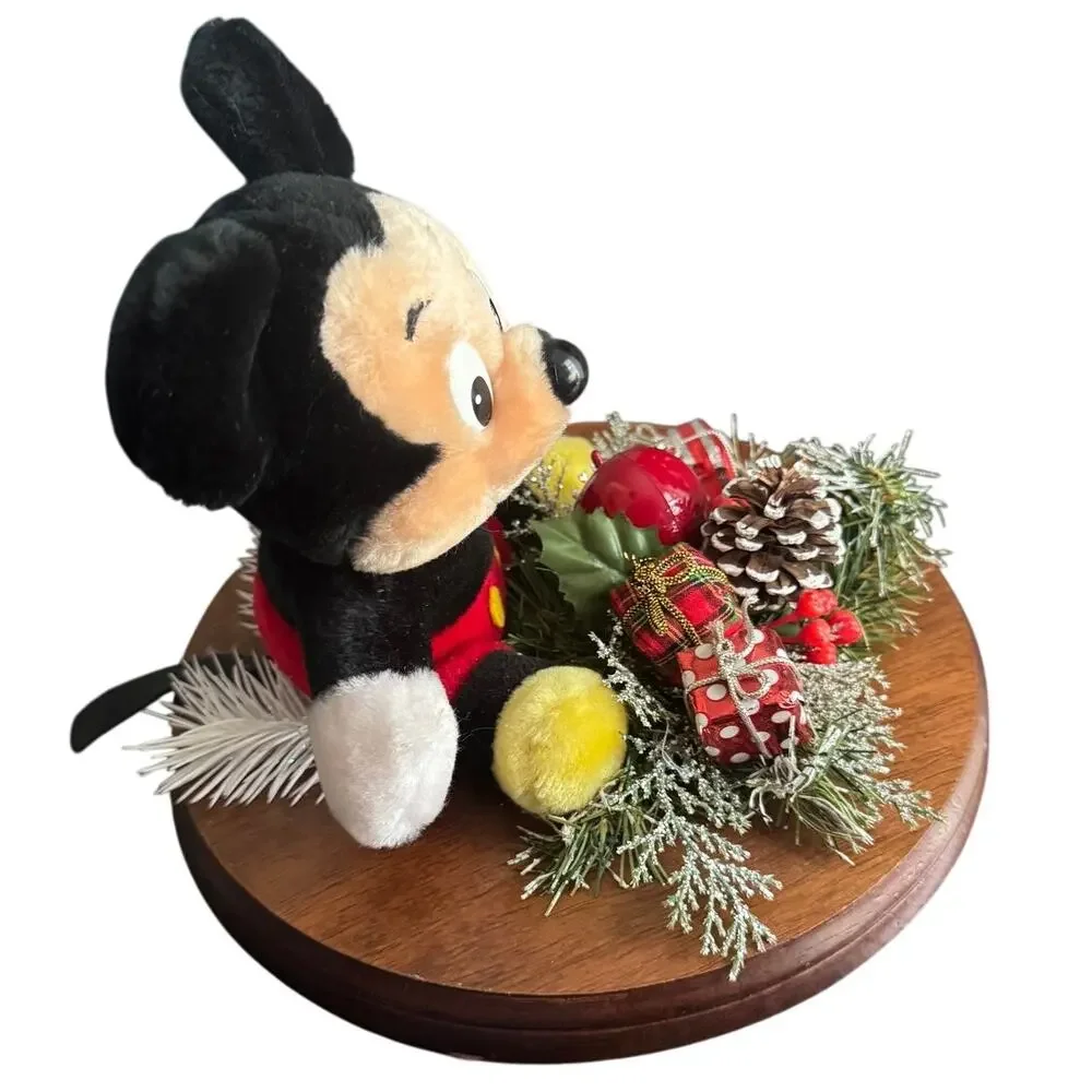 Disney Vintage Mickey Mouse Lefton Wooden Base Christmas Holiday Table Decor‎